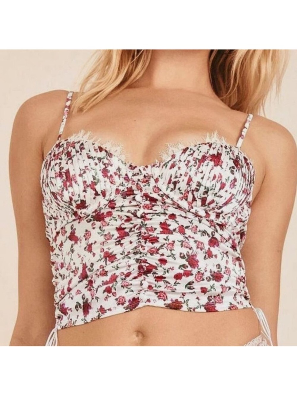 For Love & Lemons Melrose Bustier Floral Lace Ruched Top Size XL